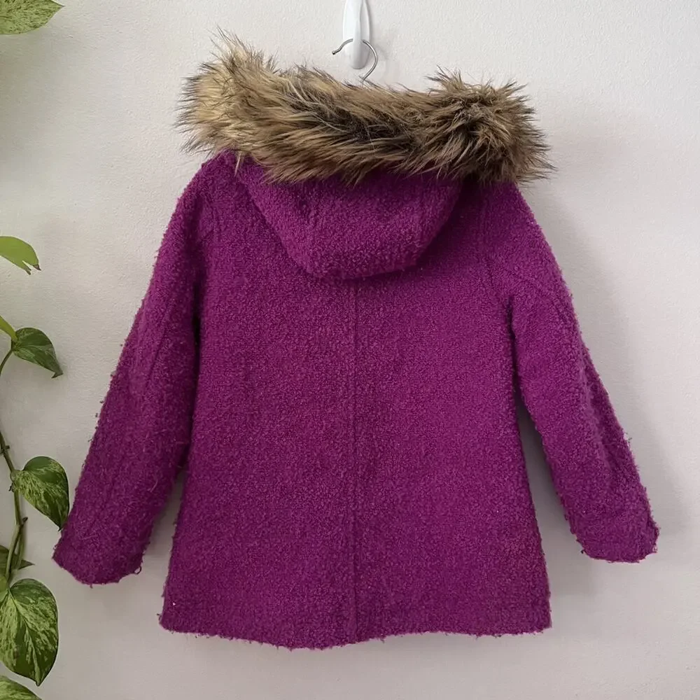 Cat & Jack Fuchsia Textured Faux Fur Trim Coat XS 4/5